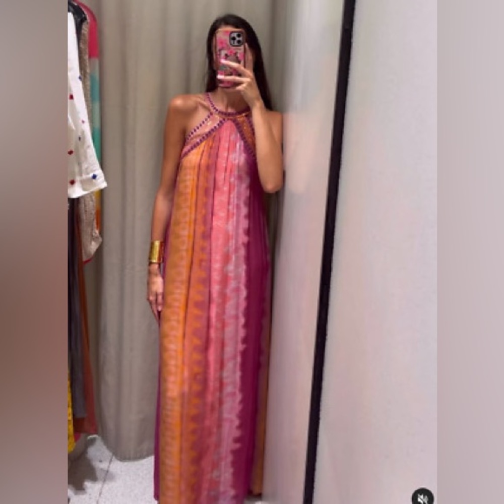 Zara chiffon SEQUIN beaded embellished TIE-DYE maxi DRESS sz.S - Picture 6 of 17